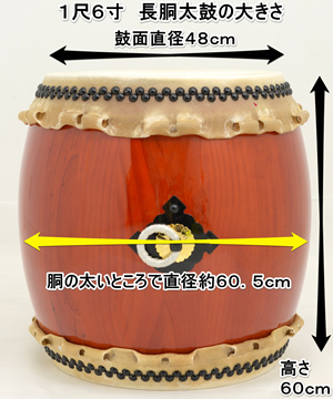 ３.安くて質よし 長胴太鼓１尺６寸 集成胴巻耳